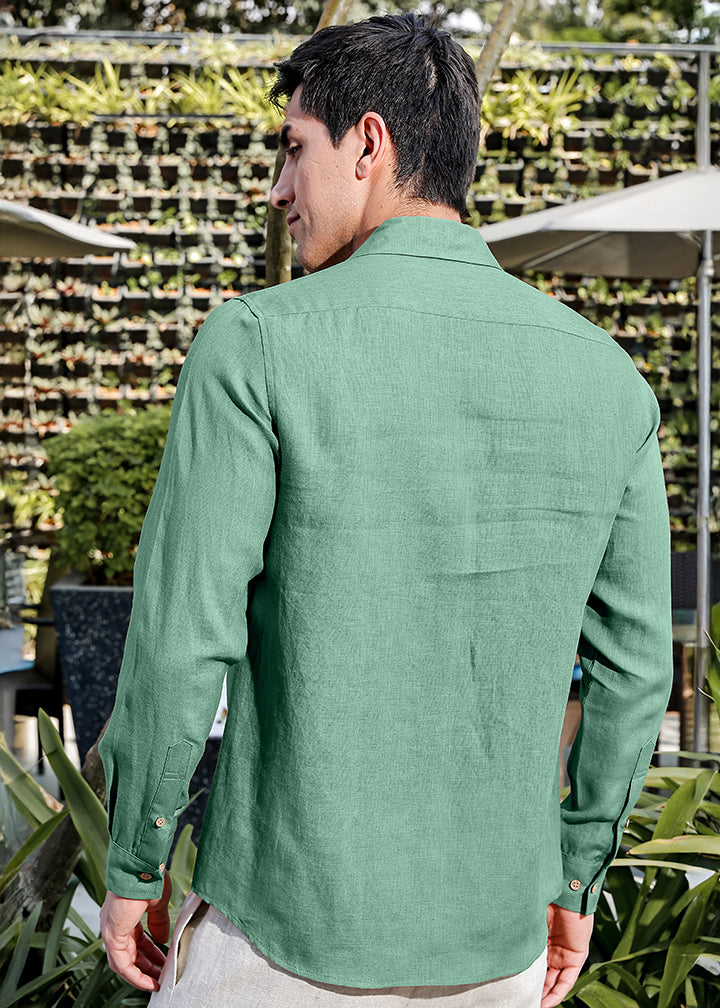 Sigma - Full Sleeve Pure Linen All-Occasion Shirt - Spring Green