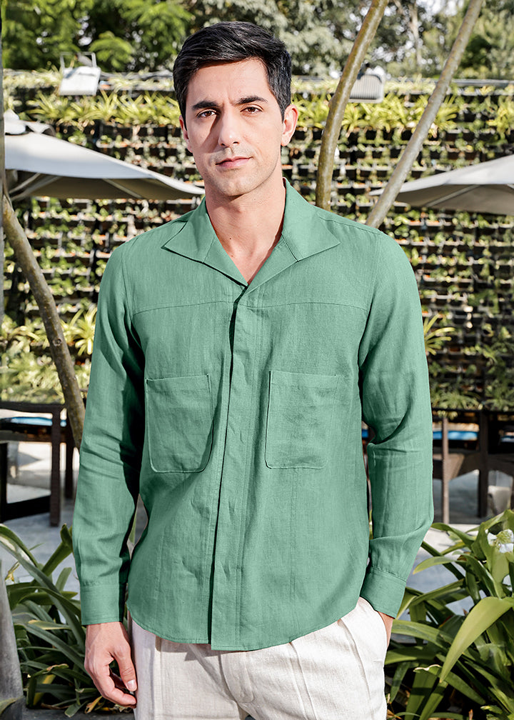 Sigma - Full Sleeve Pure Linen All-Occasion Shirt - Spring Green