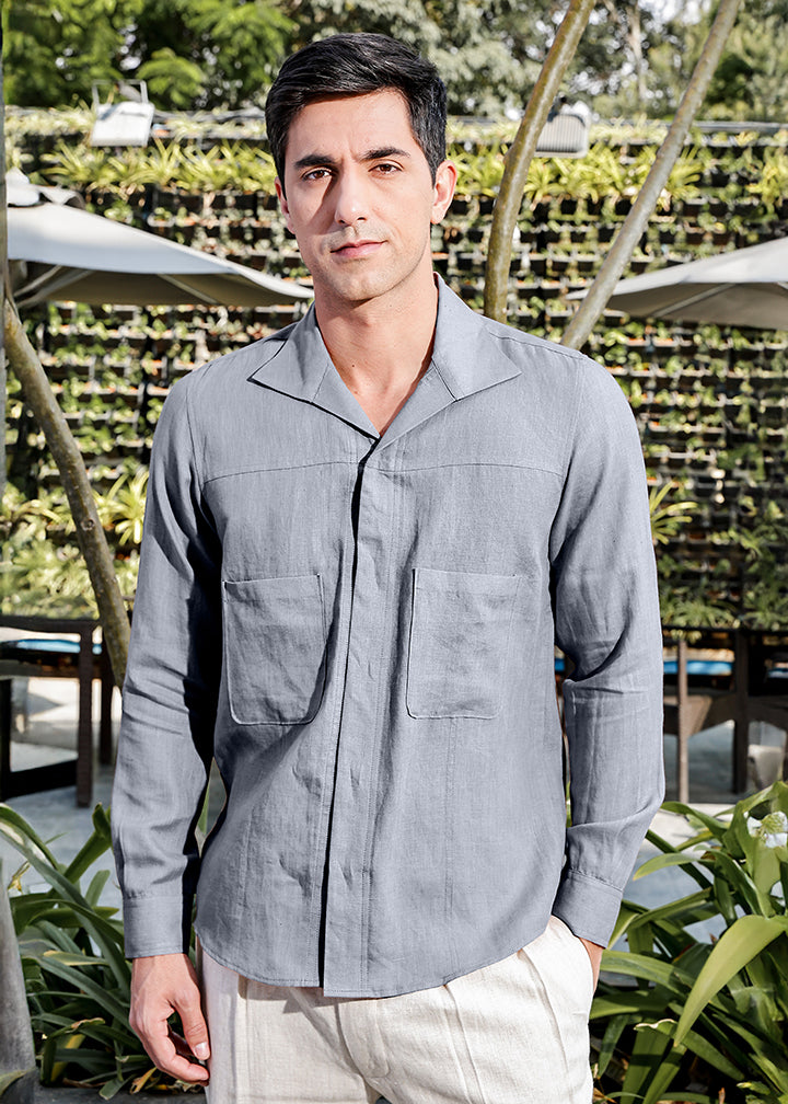 Sigma - Full Sleeve Pure Linen All-Occasion Shirt - Slate Grey