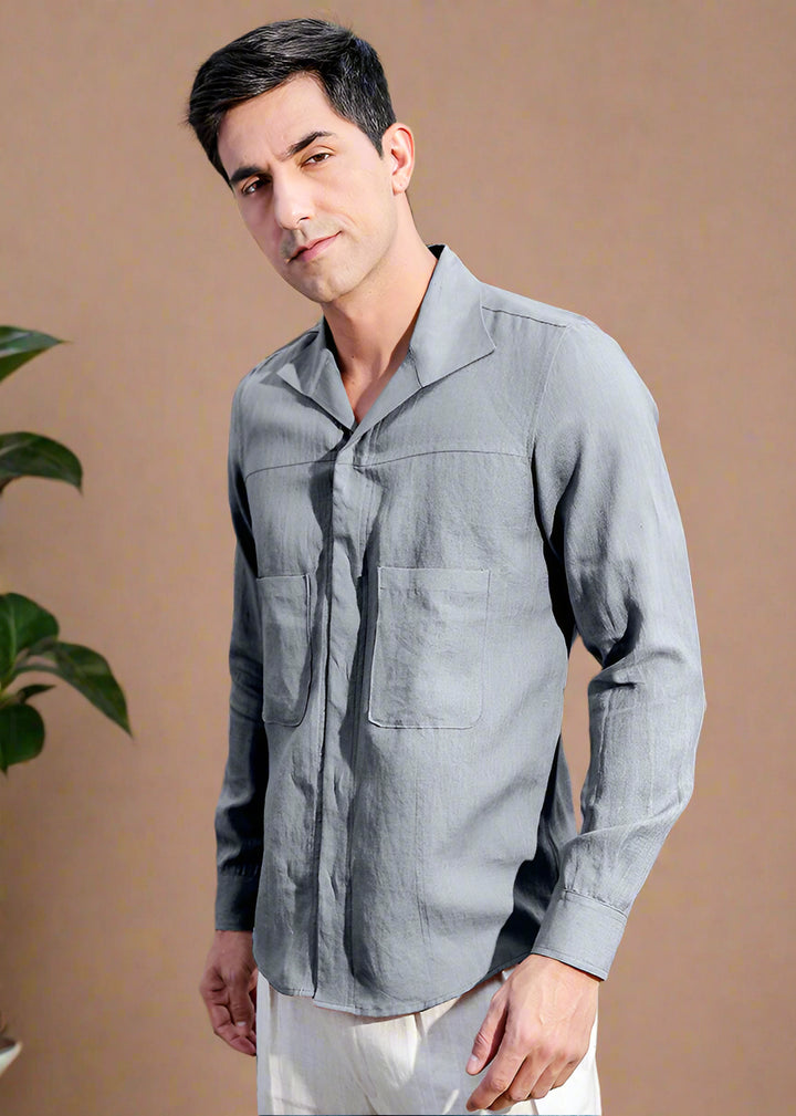 Sigma - Full Sleeve Pure Linen All-Occasion Shirt - Slate Grey