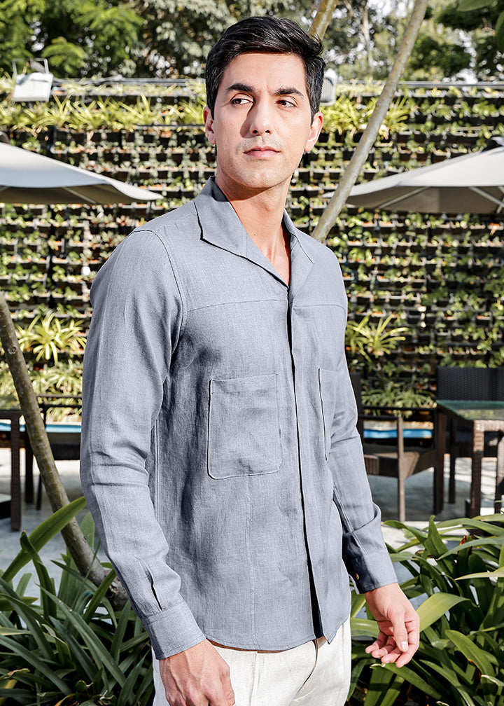 Sigma - Full Sleeve Pure Linen All-Occasion Shirt - Slate Grey