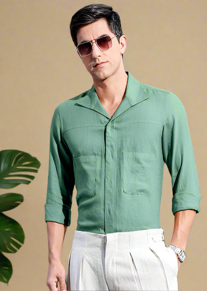 Sigma - Full Sleeve Pure Linen All-Occasion Shirt - Spring Green
