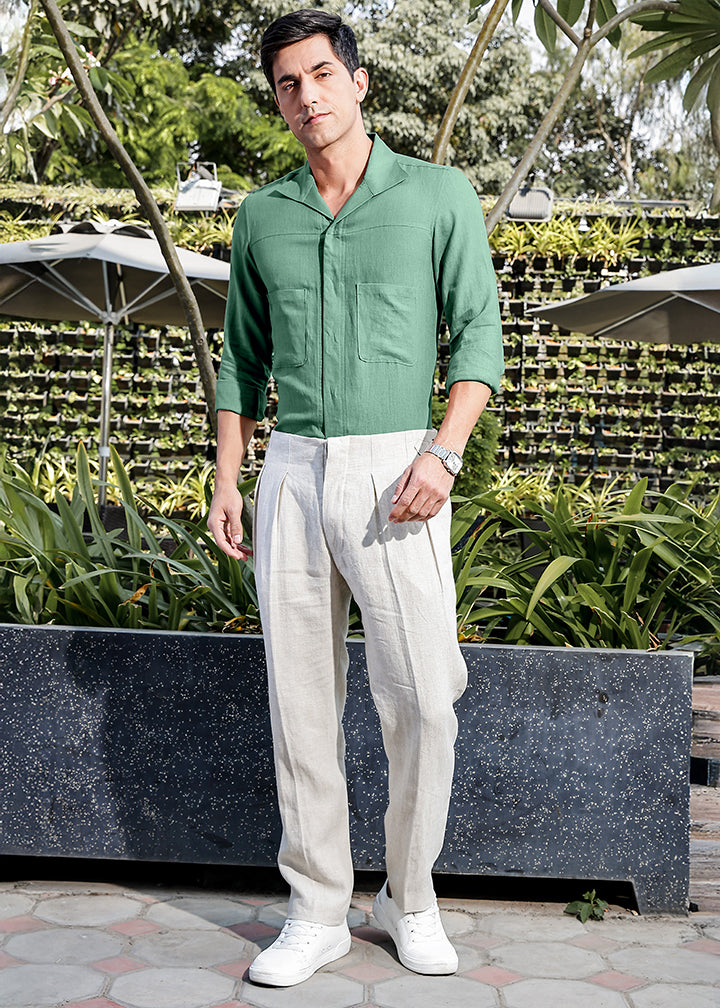 Sigma - Full Sleeve Pure Linen All-Occasion Shirt - Spring Green