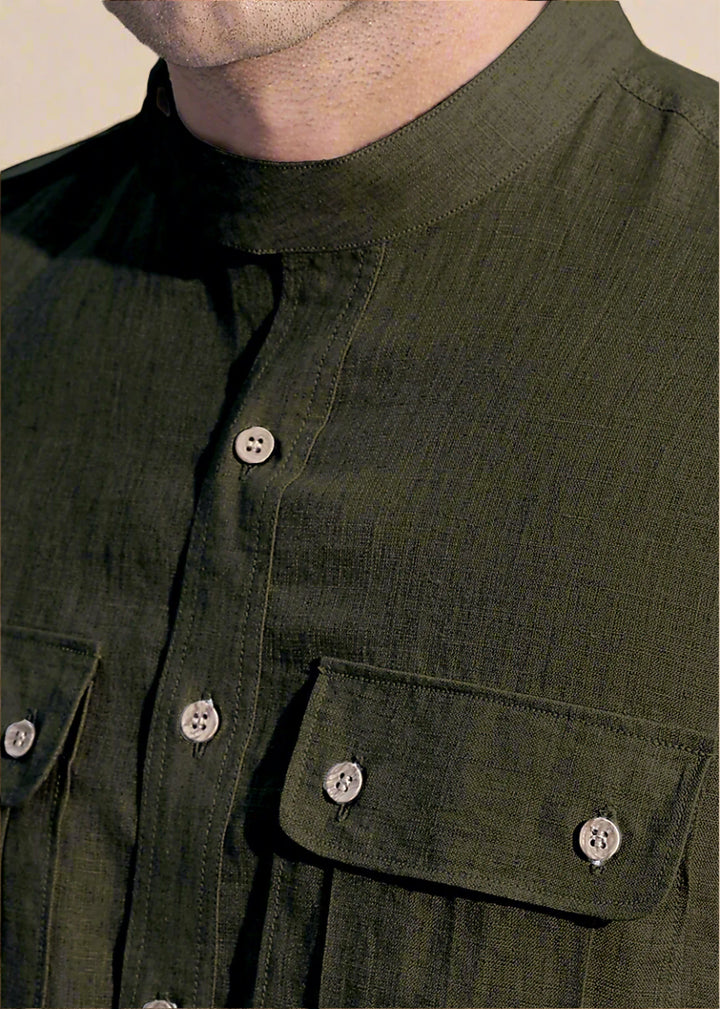 Hardy - Italian Full Sleeve Stylized Shirt - Moss Green