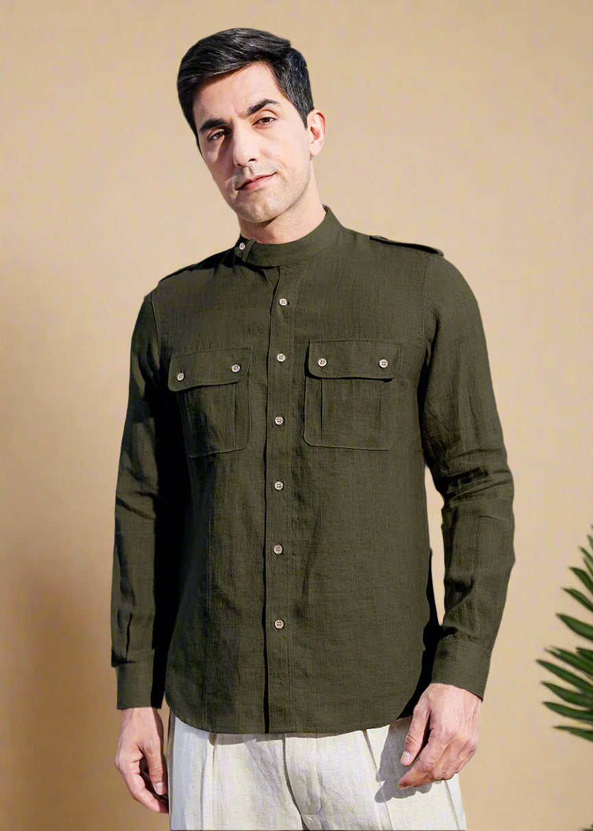 Hardy - Italian Full Sleeve Stylized Shirt - Moss Green