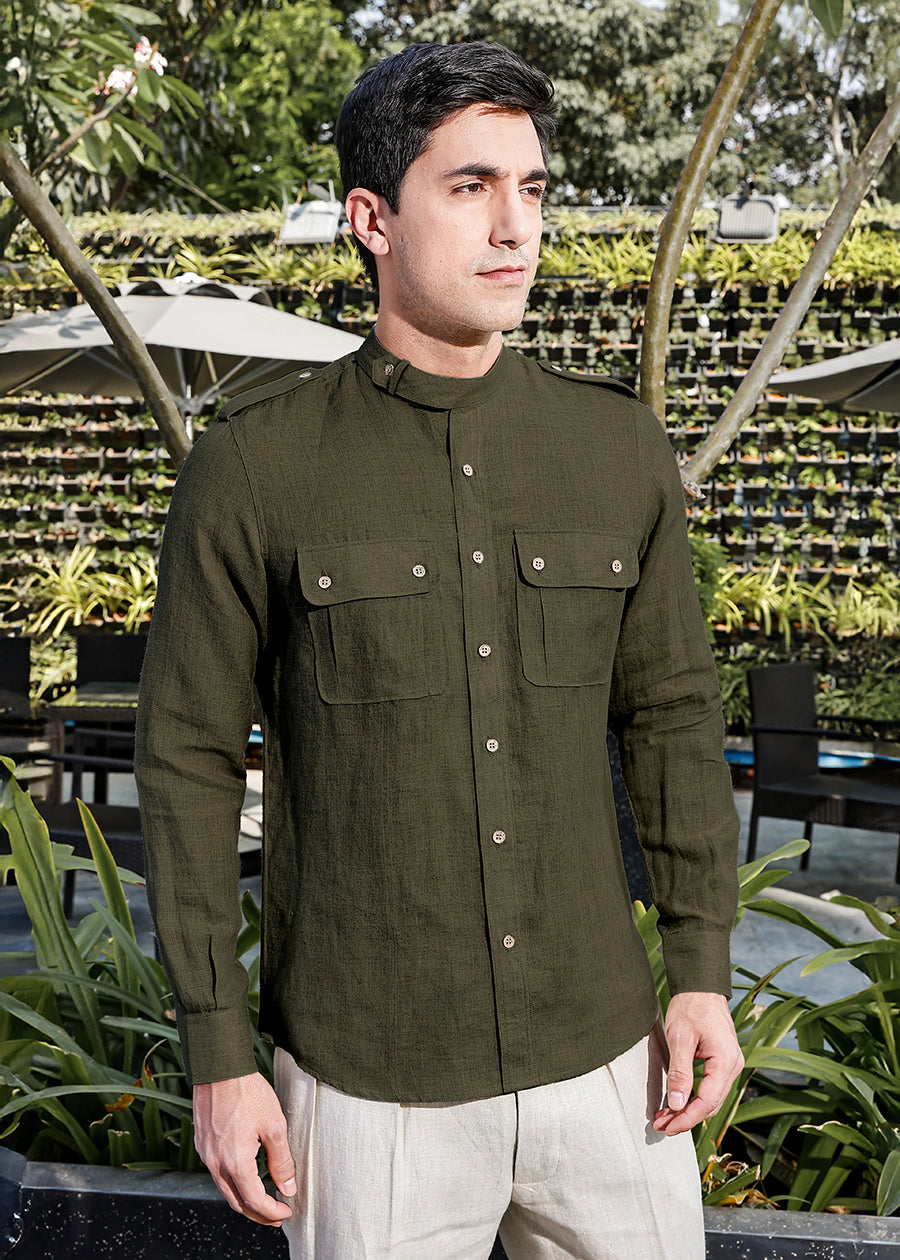 Hardy - Italian Full Sleeve Stylized Shirt - Moss Green