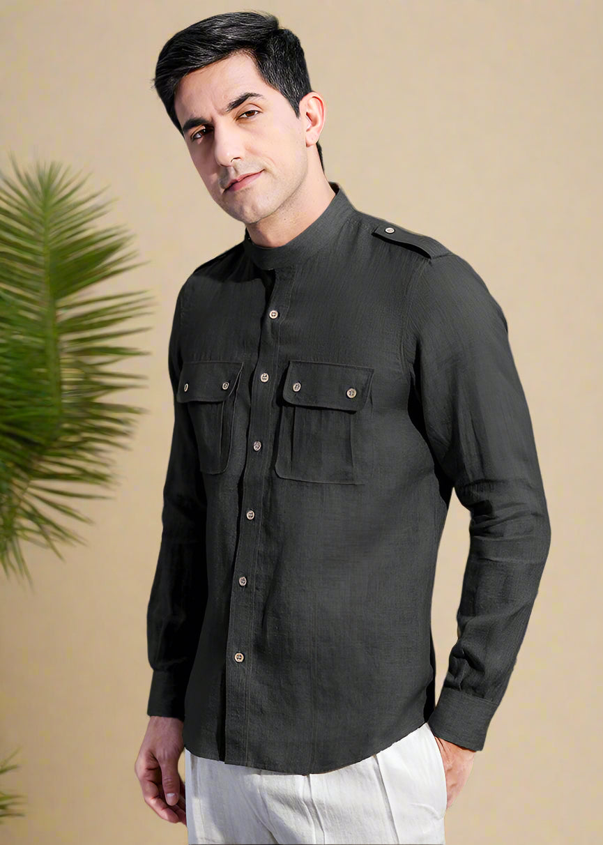 Hardy - Italian Full Sleeve Stylized Shirt - Black
