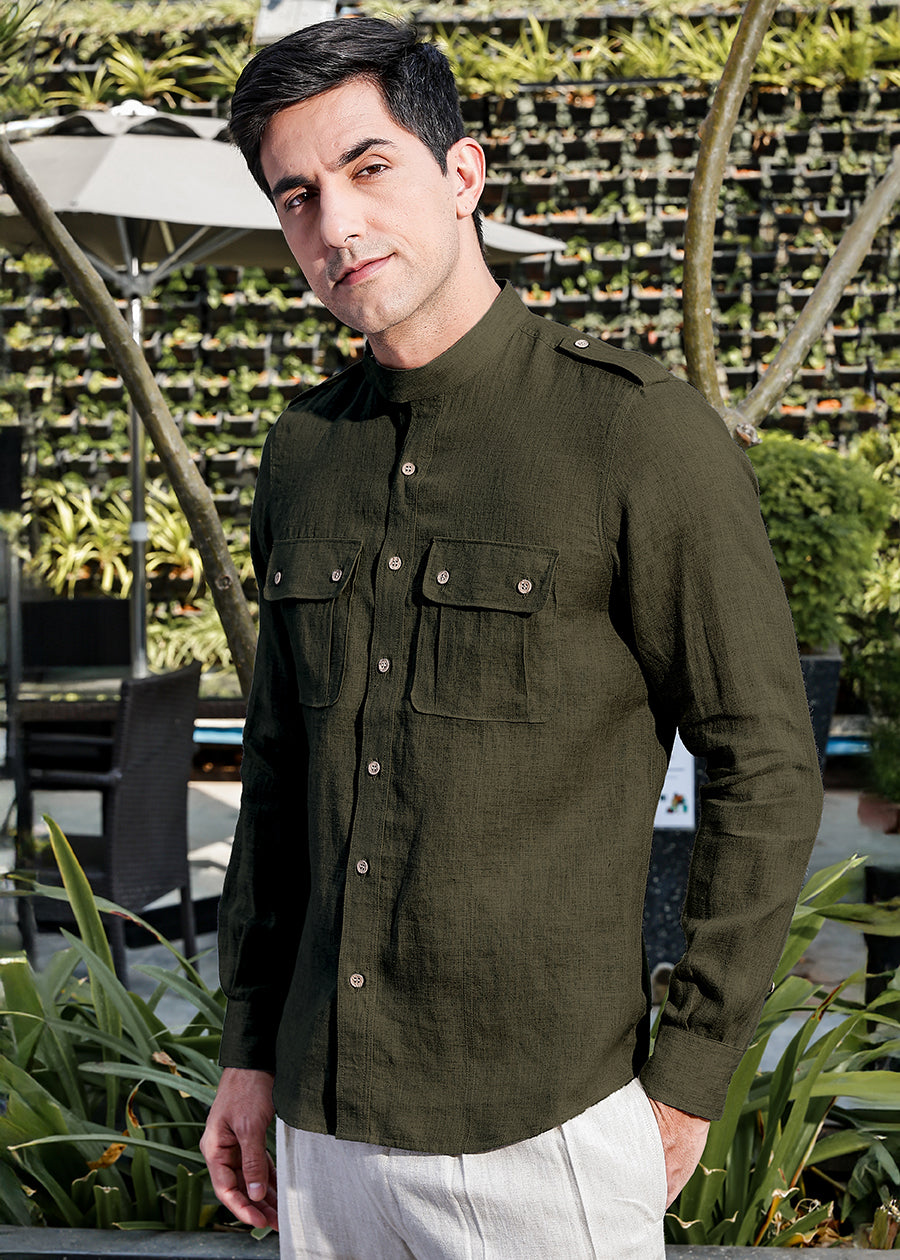 Hardy - Italian Full Sleeve Stylized Shirt - Moss Green