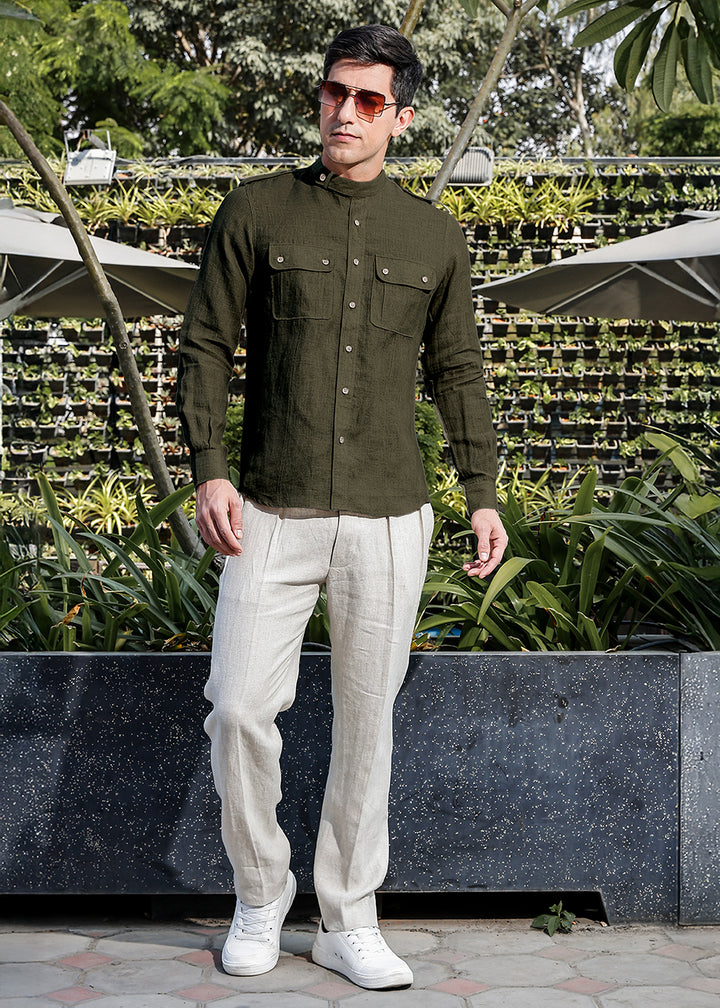 Hardy - Italian Full Sleeve Stylized Shirt - Moss Green