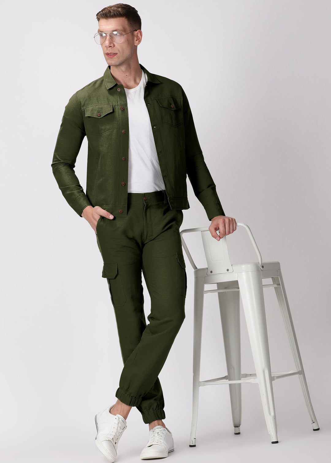 Dark Green Linen Jacket & Jogger Co-Ord Set