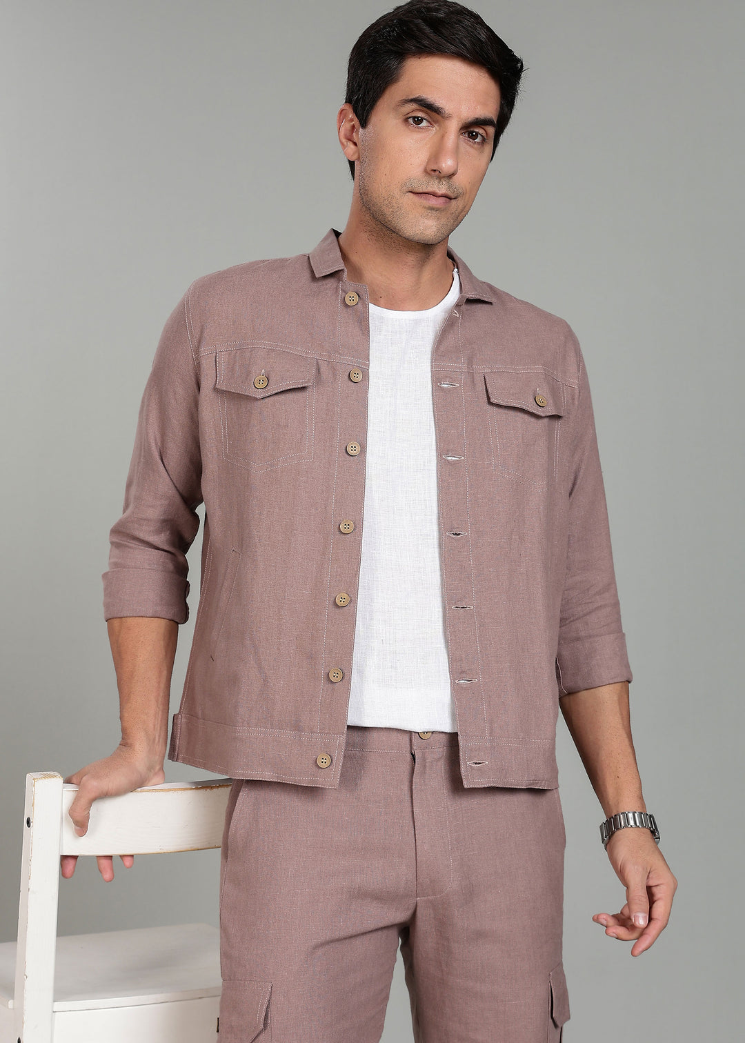 Becket - Linen Short Jacket - Muted Brown