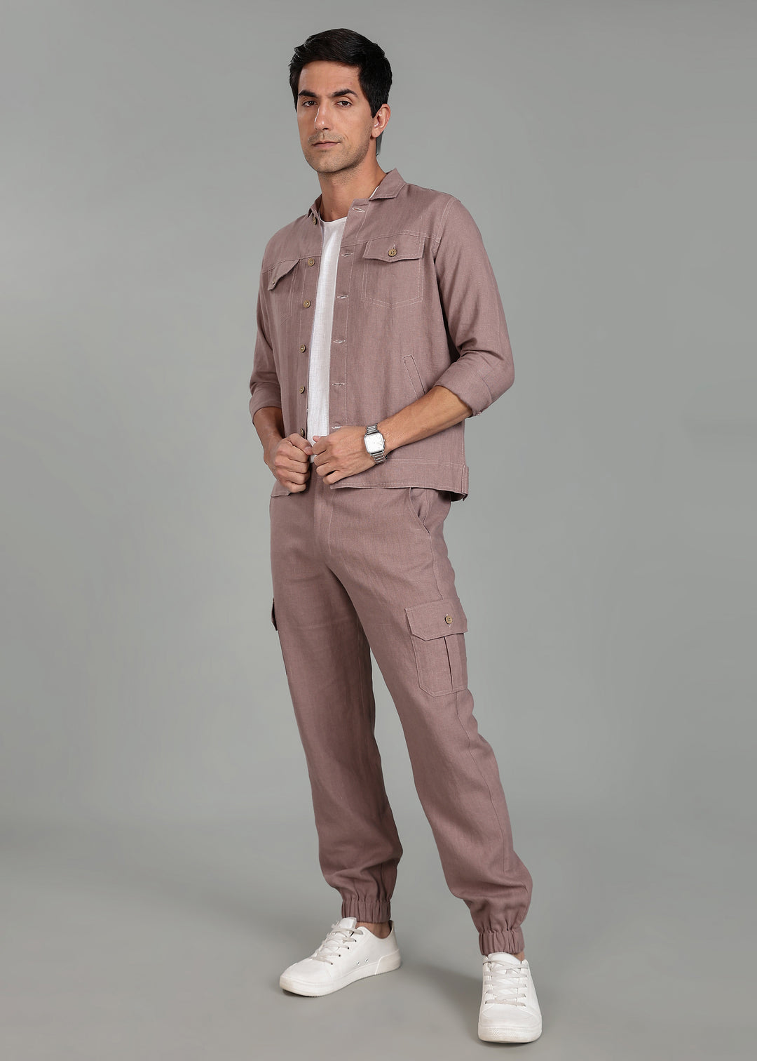 Muted Brown Linen Jacket & Jogger Co-Ord Set