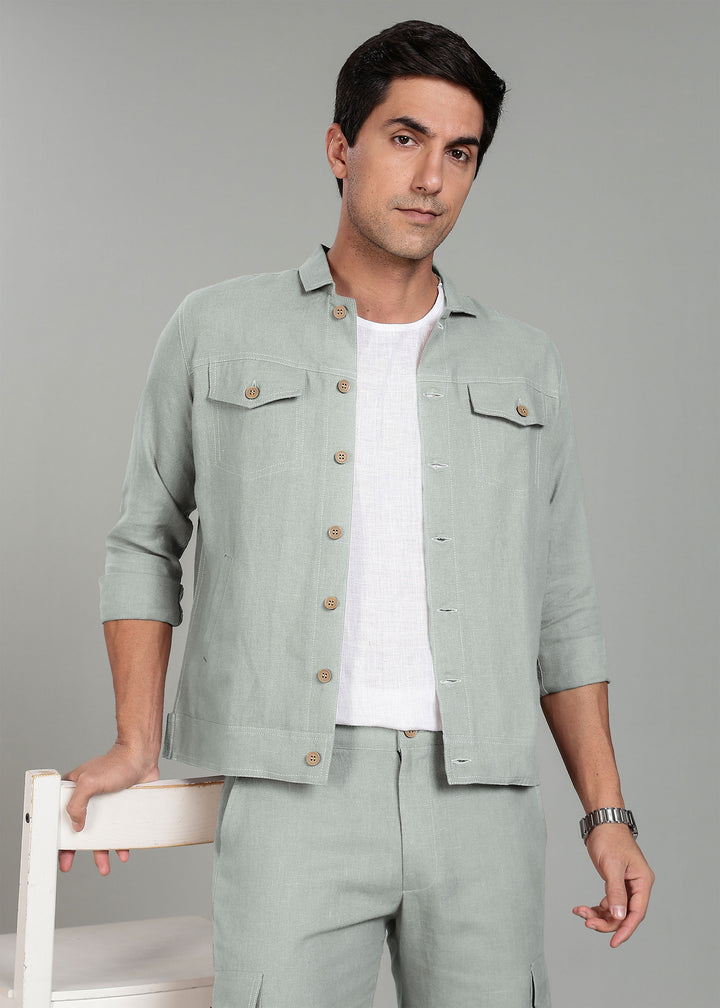 Becket - Linen Short Jacket - Slow Green
