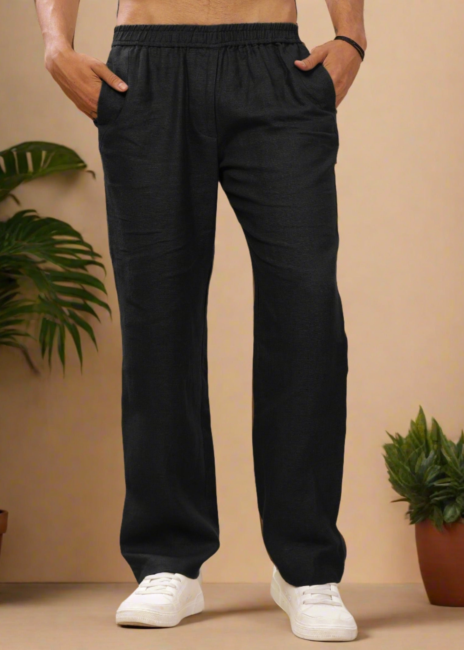 Black Pure Linen Casual Pants for Men – Linen Trail