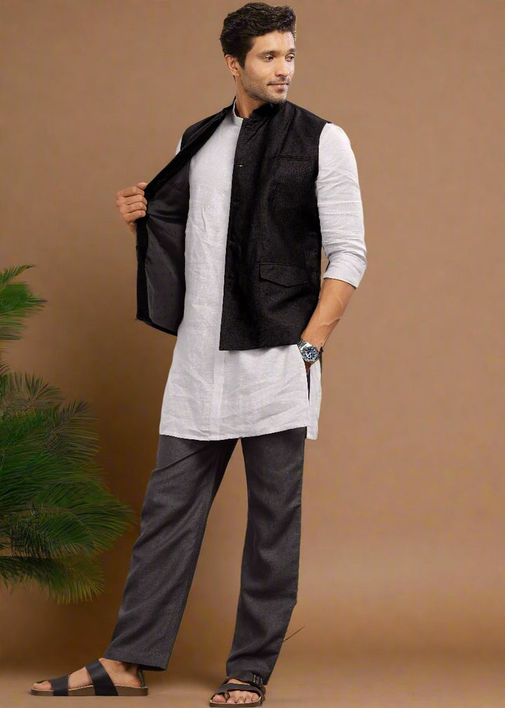 Nehru Pure Linen Jacket | Black