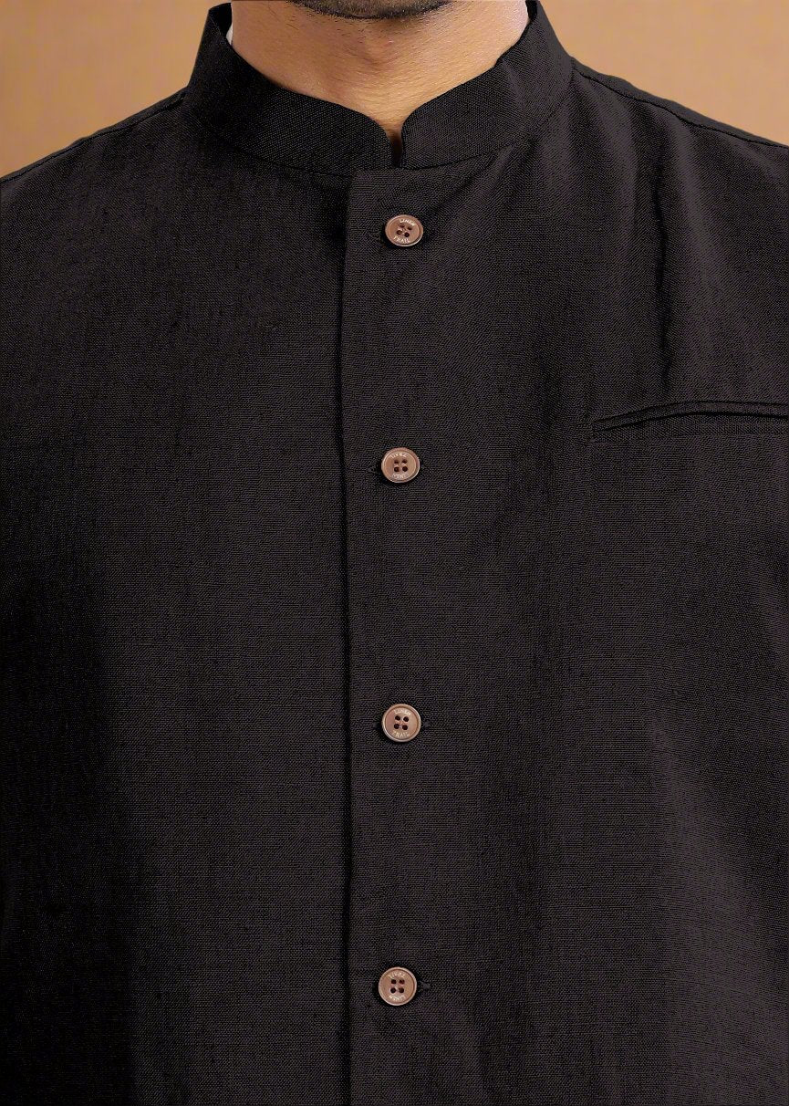 Nehru Pure Linen Jacket | Black