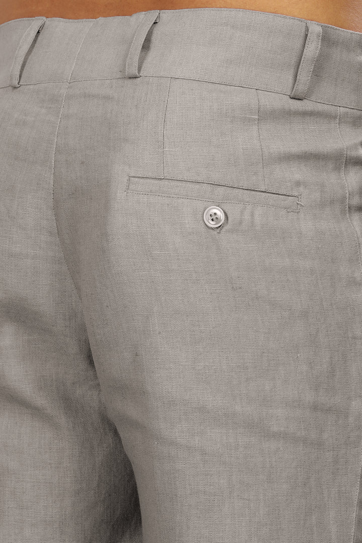 Brandon Double Button Broad Pure Linen Trousers - Steel Grey (Factory Rescue)