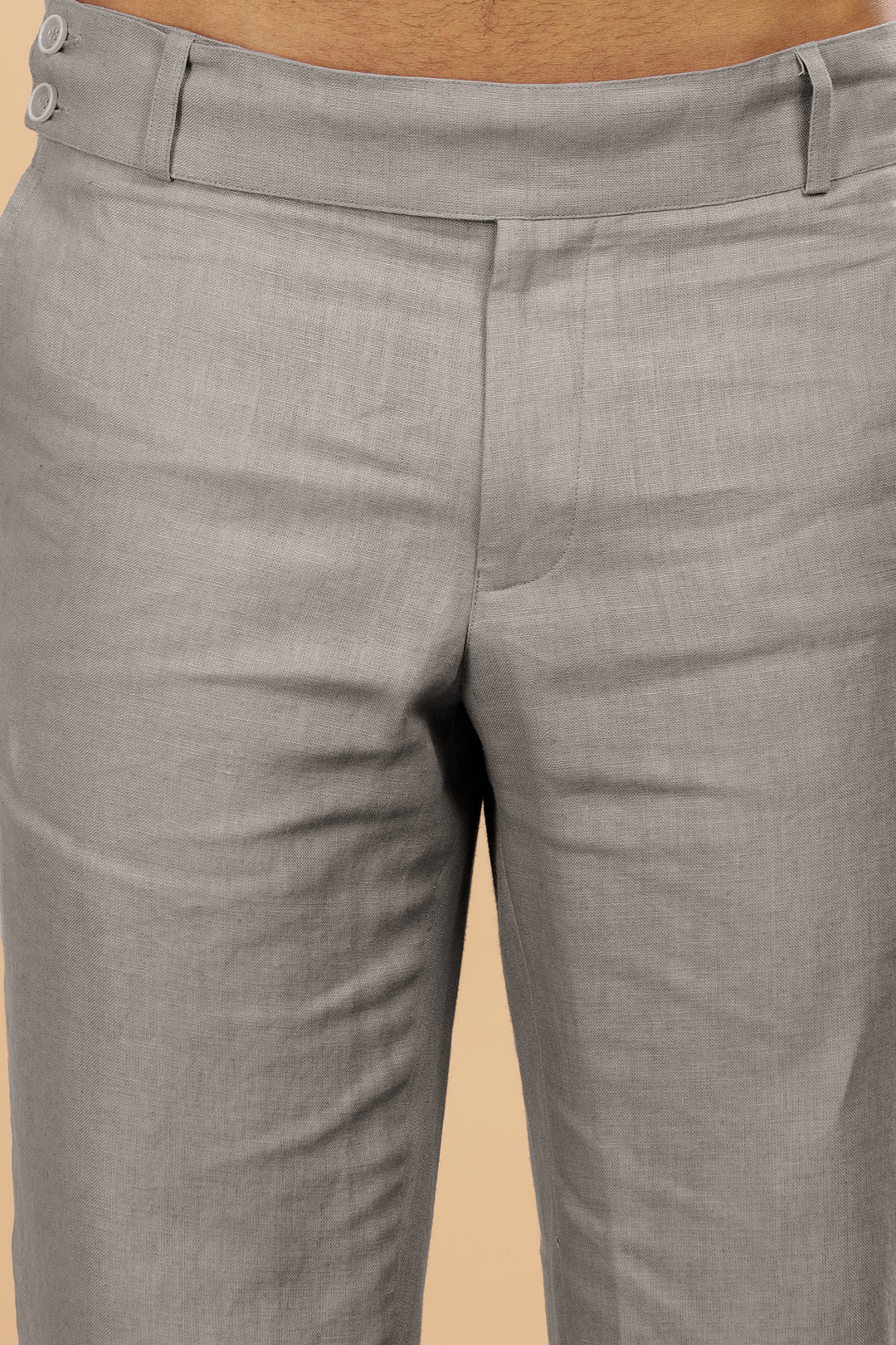 Brandon Double Button Broad Pure Linen Trousers - Steel Grey (Factory Rescue)