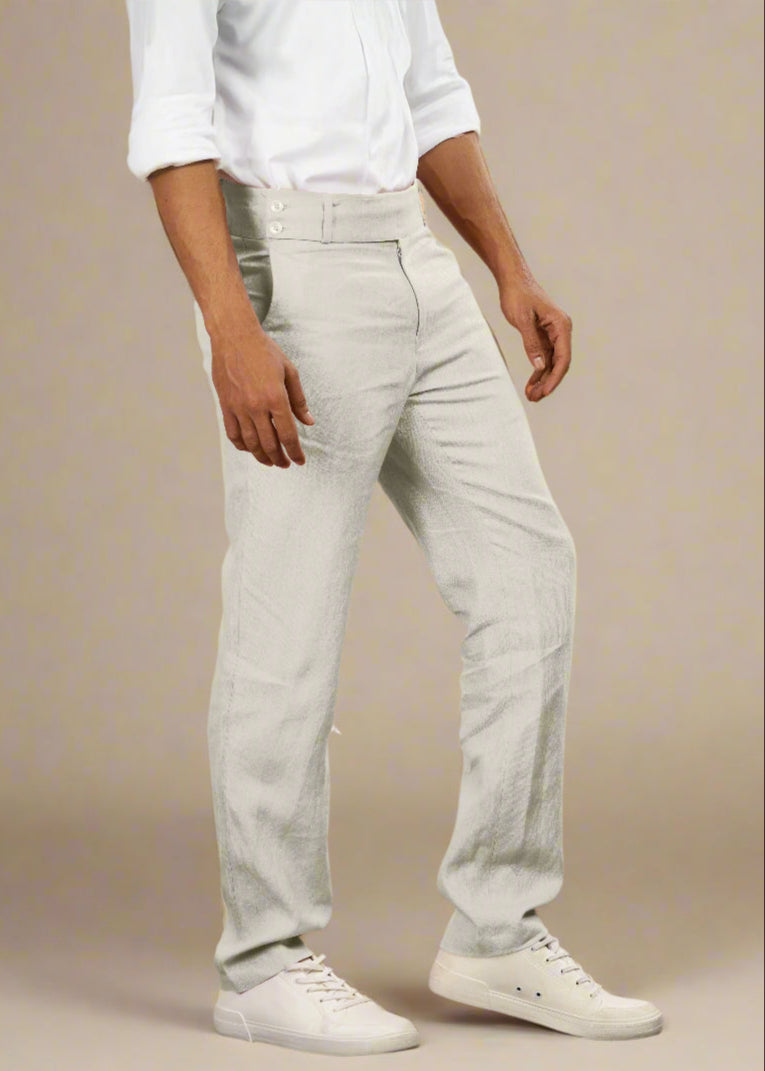 Powder Blue Double Button Pure Linen Trousers by Linen Trail