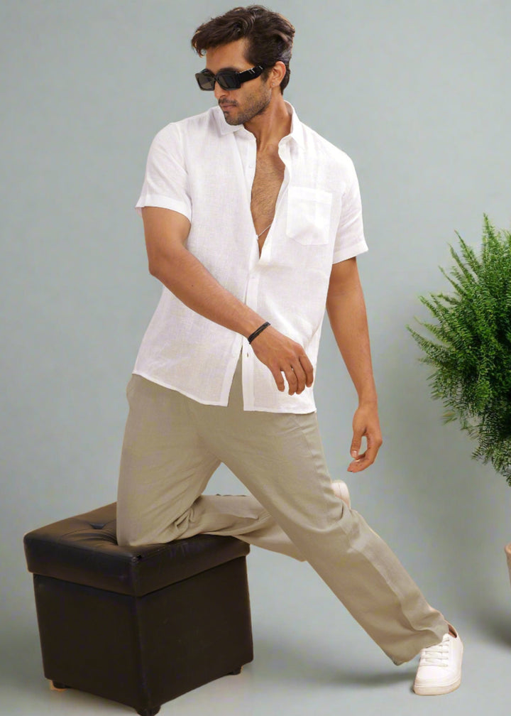 Breeze- Linen Casual Elastic Pants - Ecru