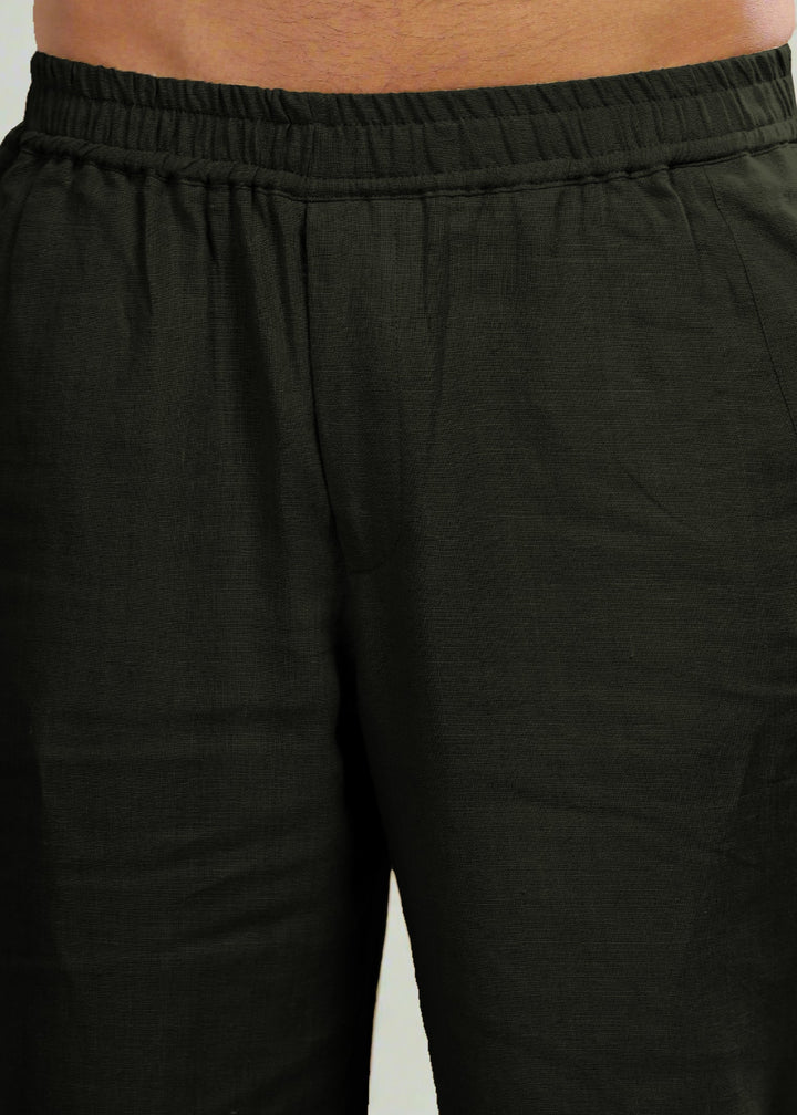 Breeze- Linen Casual Elastic Pants -  Dark Green