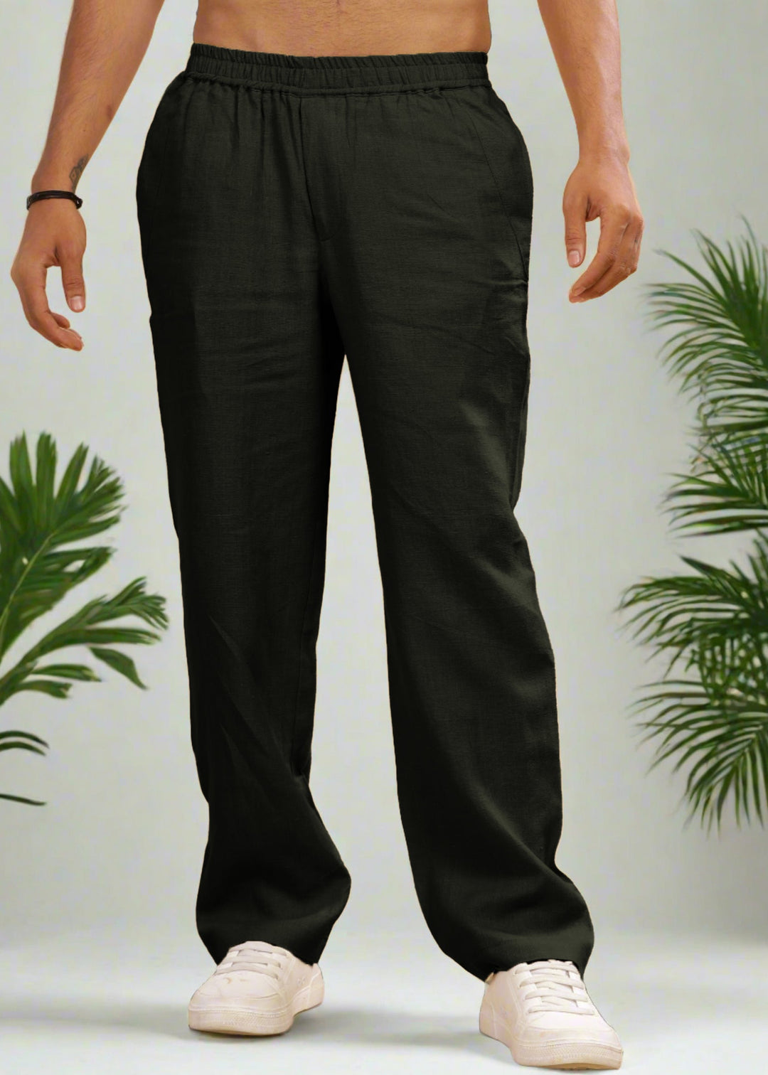 Breeze- Linen Casual Elastic Pants -  Dark Green