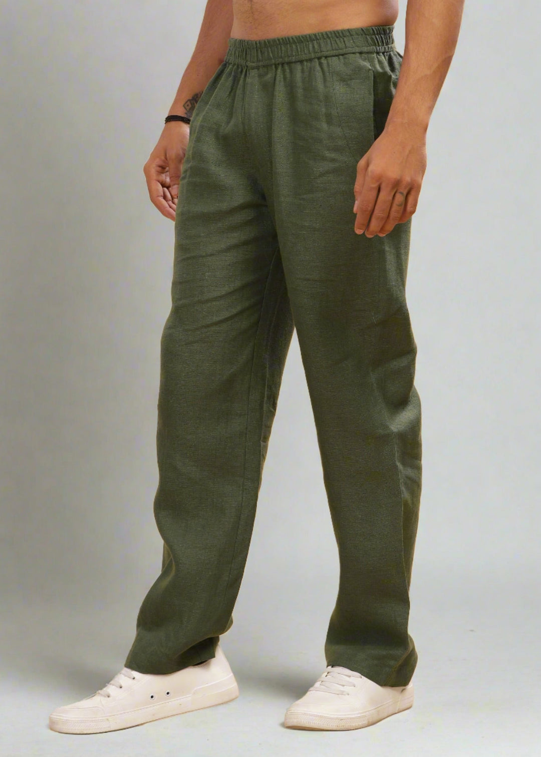 Breeze- Linen Casual Elastic Pants - Military Green