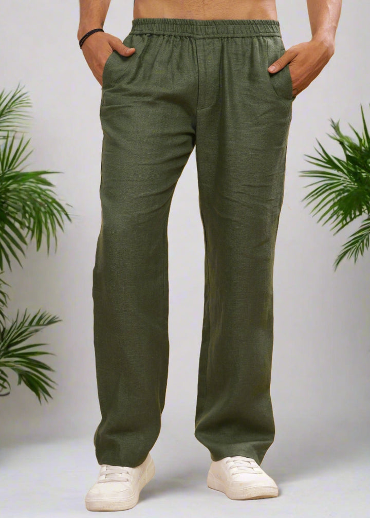 Breeze- Linen Casual Elastic Pants - Military Green