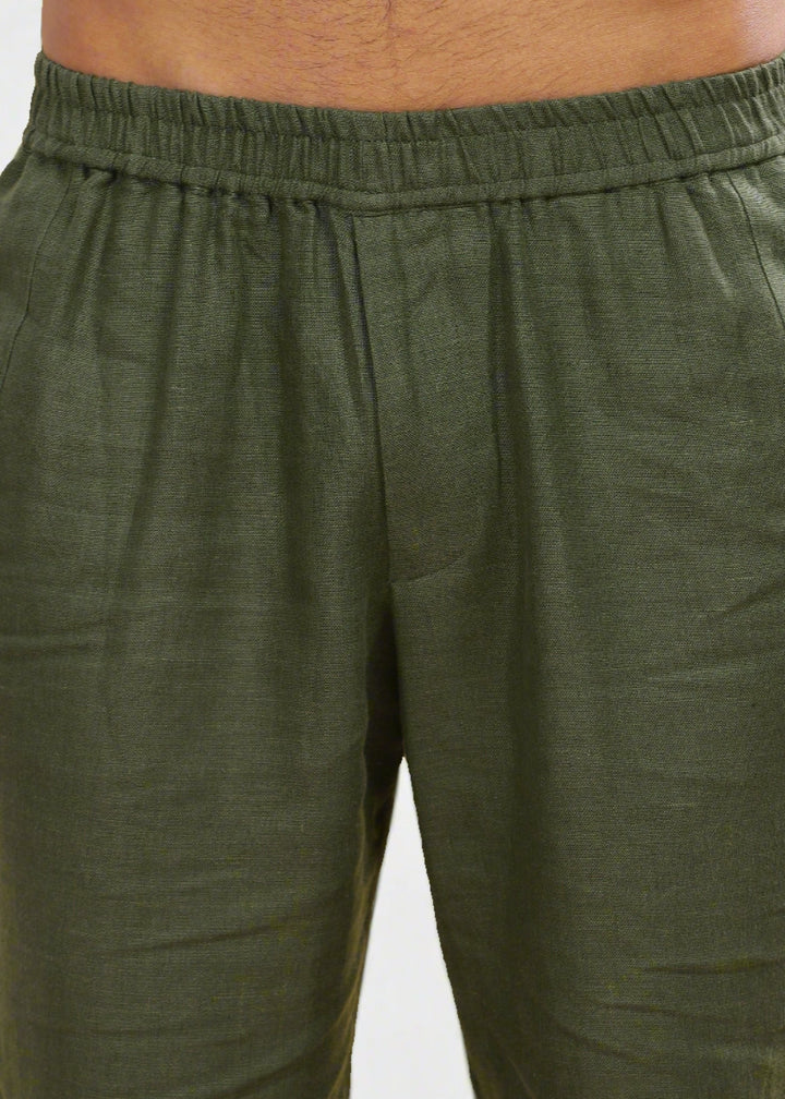 Breeze- Linen Casual Elastic Pants - Military Green