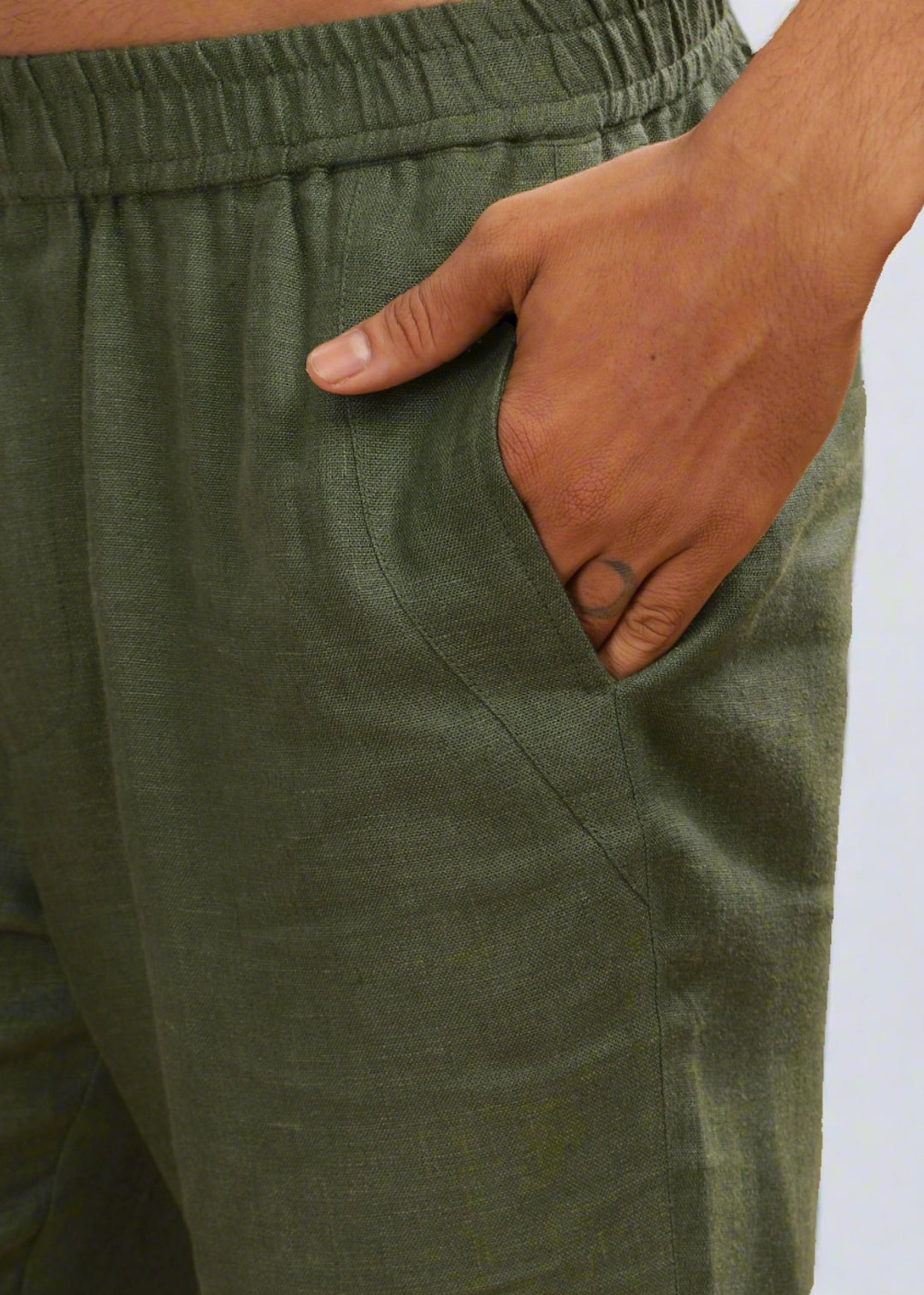 Breeze- Linen Casual Elastic Pants - Military Green