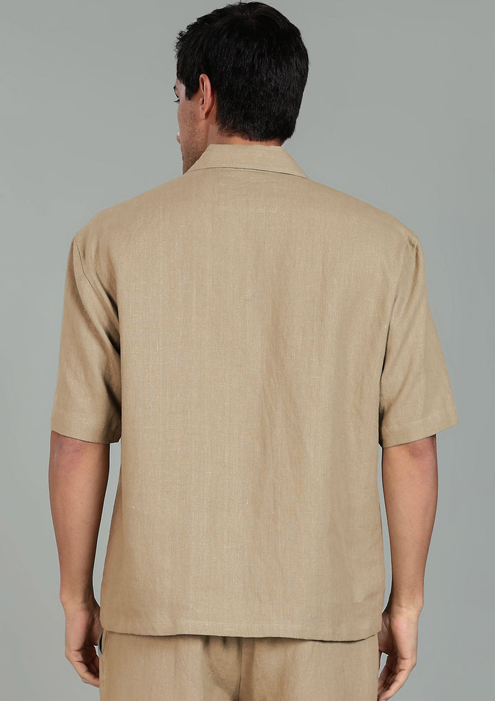 Cole Pure Linen T-Shirt with Ivo Pant Set - Light Hazelnut Brown