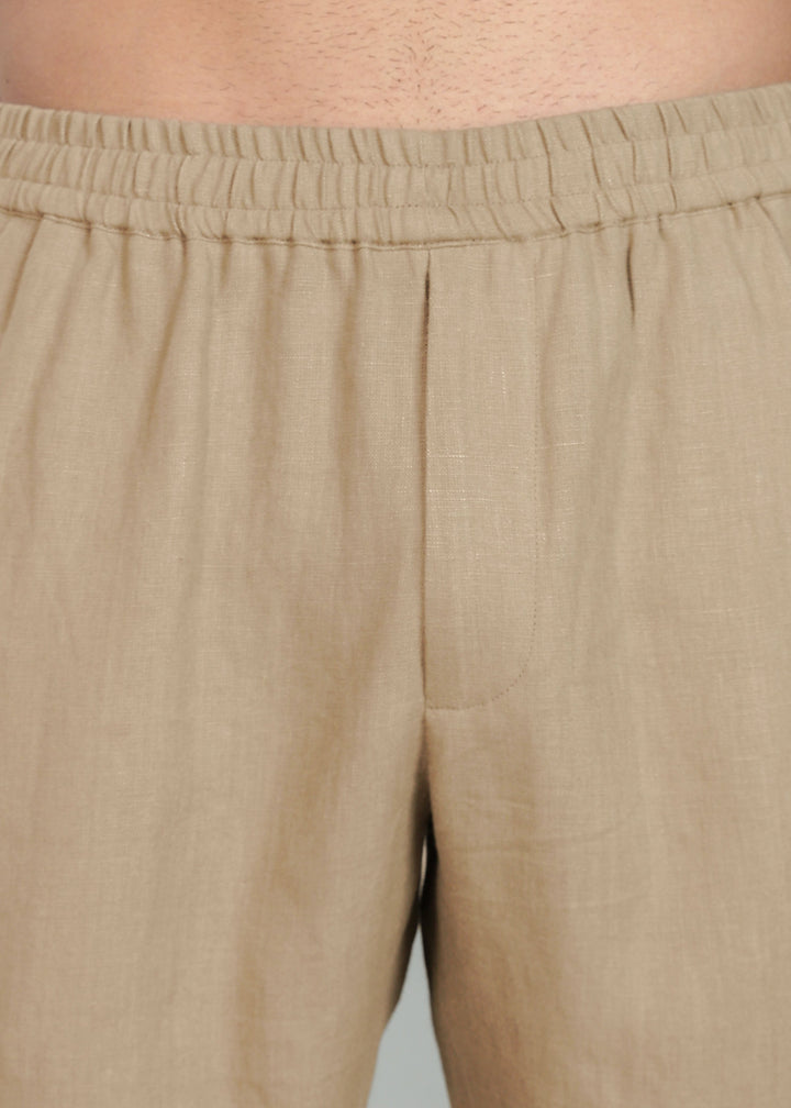 Ivo -  Pure Linen Casual Relaxed Elastic Pants - Light Hazelnut Brown