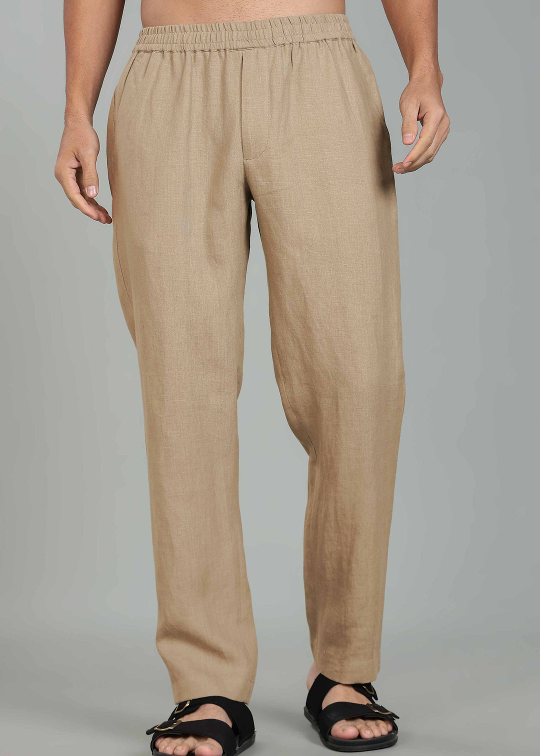 Ivo -  Pure Linen Casual Relaxed Elastic Pants - Light Hazelnut Brown