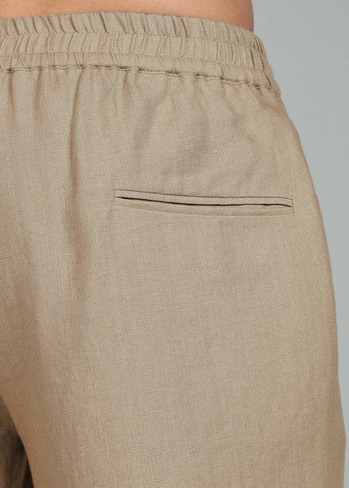 Ivo -  Pure Linen Casual Relaxed Elastic Pants - Light Hazelnut Brown
