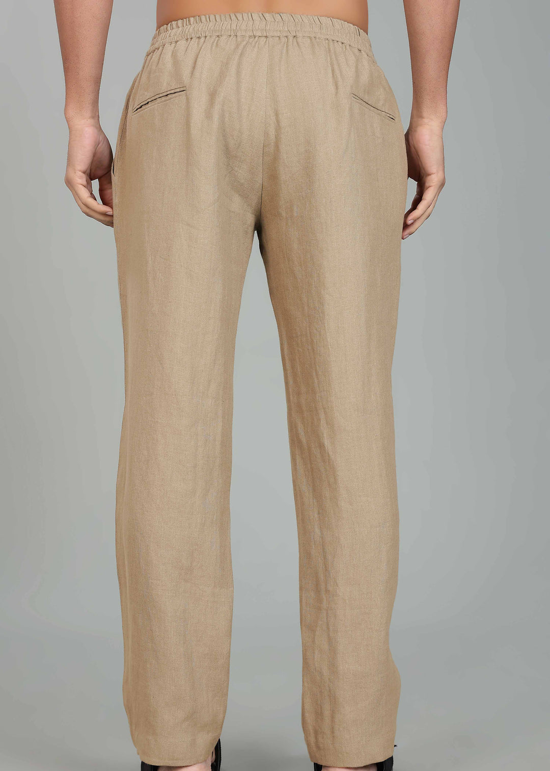 Ivo -  Pure Linen Casual Relaxed Elastic Pants - Light Hazelnut Brown