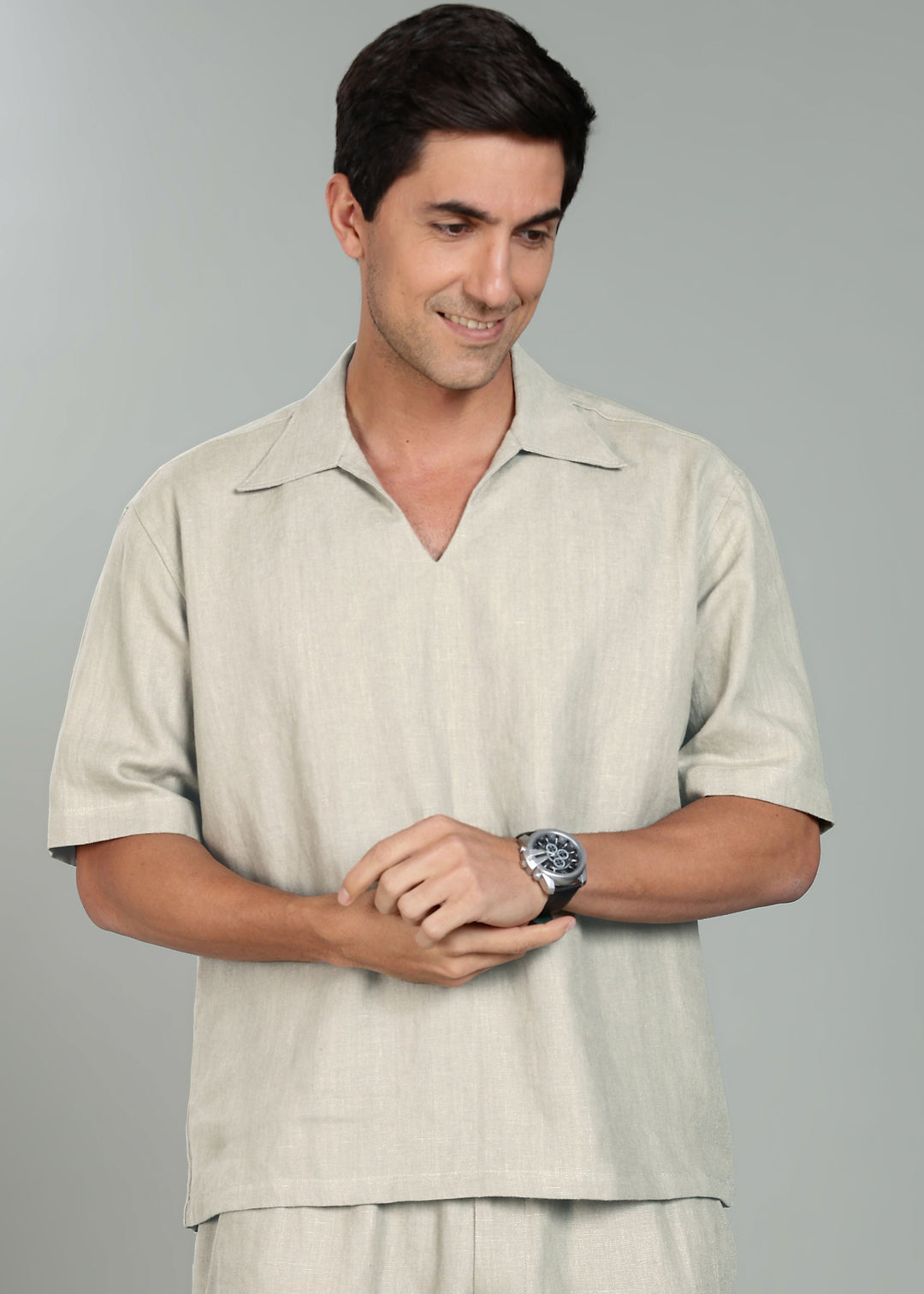 Cole Pure Linen T-Shirt with Ivo Pant Set - Powder Blue