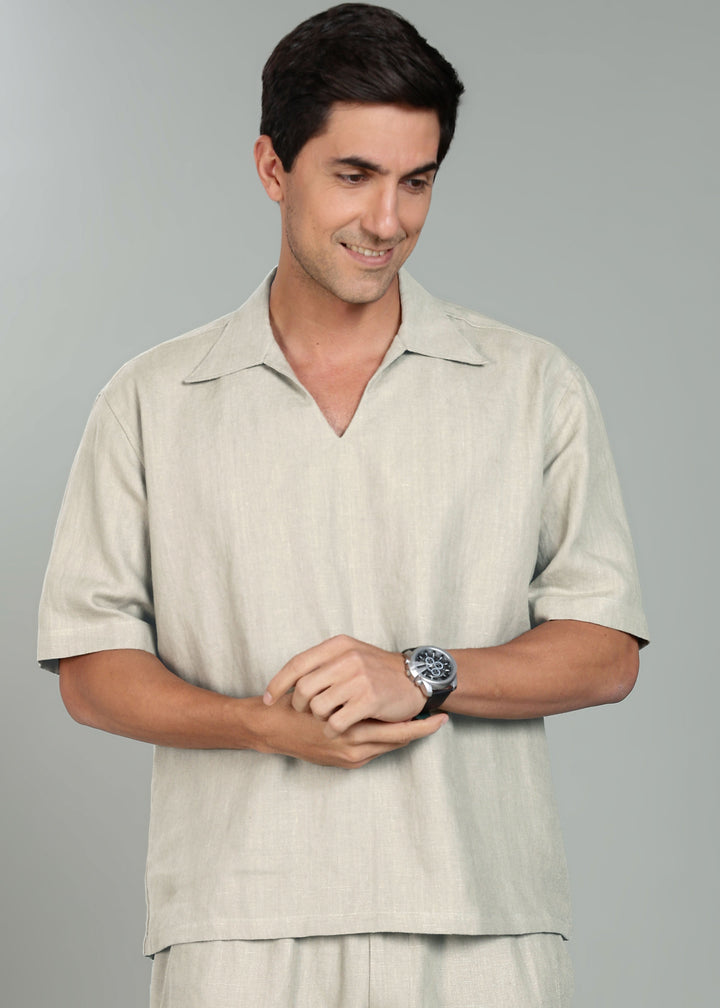 Cole Pure Linen T-Shirt with Ivo Pant Set - Powder Blue