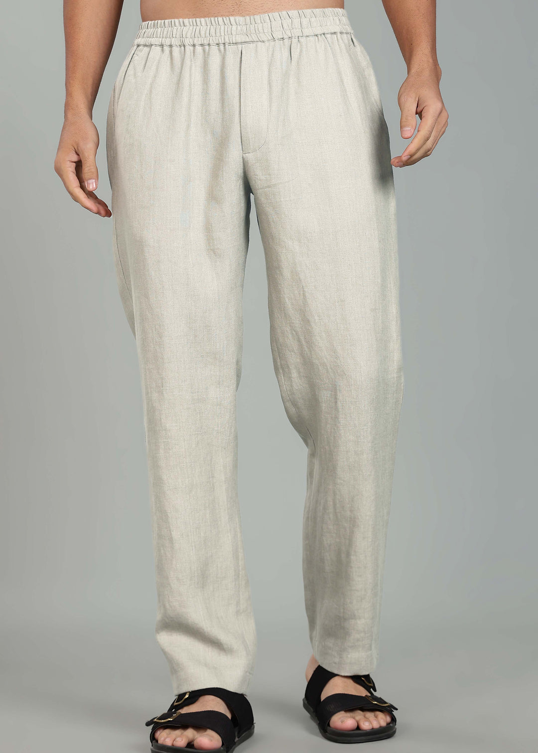 Ivo -  Pure Linen Casual Relaxed Elastic Pants - Powder Blue