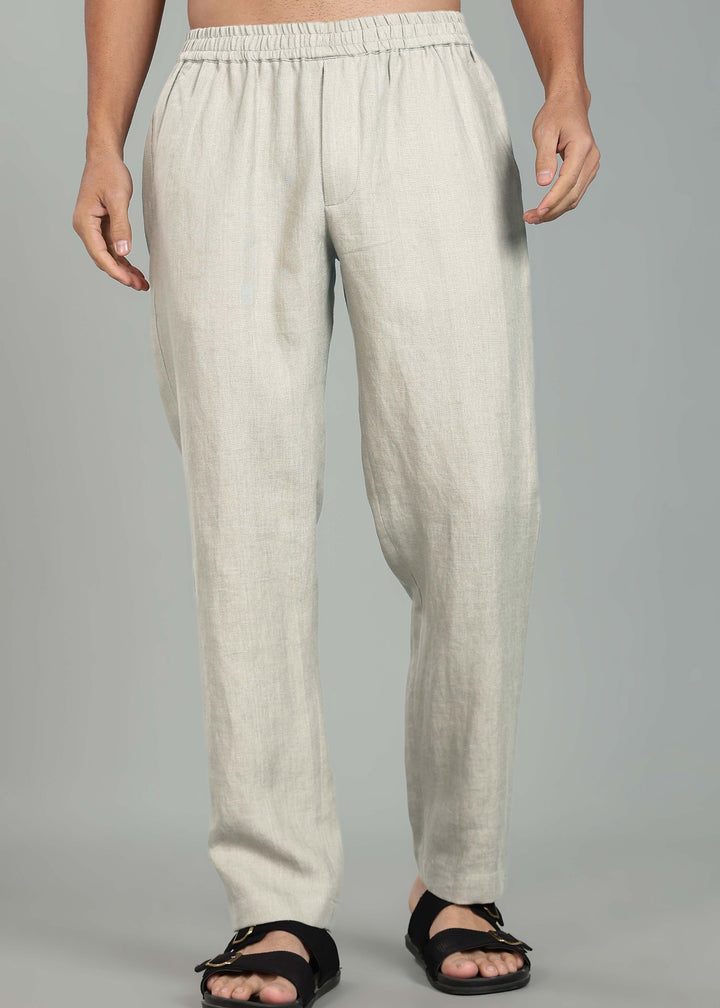 Ivo -  Pure Linen Casual Relaxed Elastic Pants - Powder Blue