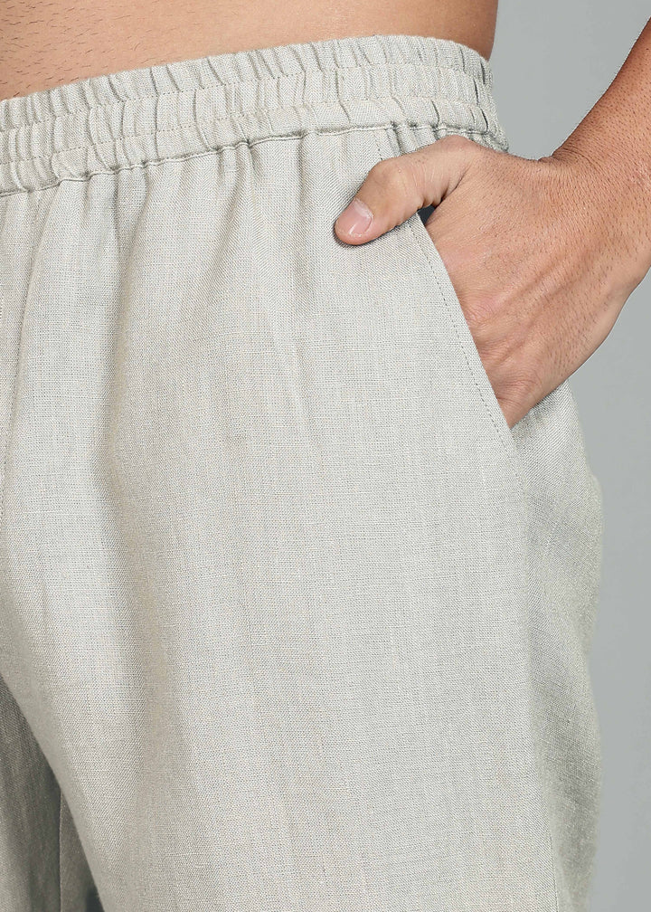Ivo -  Pure Linen Casual Relaxed Elastic Pants - Powder Blue