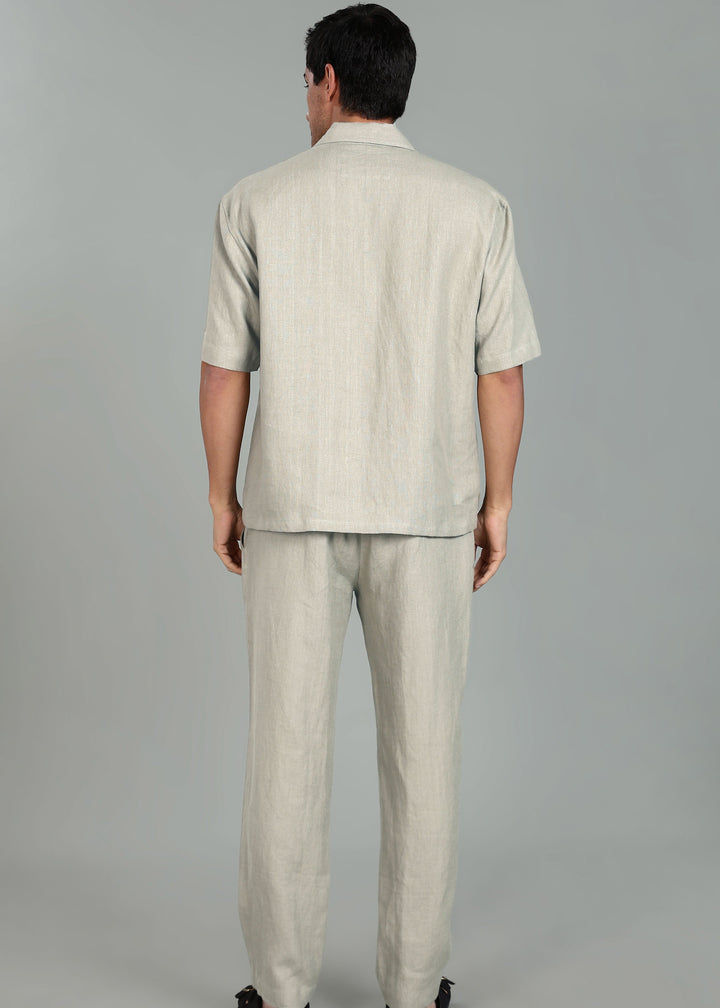 Cole Pure Linen T-Shirt with Ivo Pant Set - Powder Blue