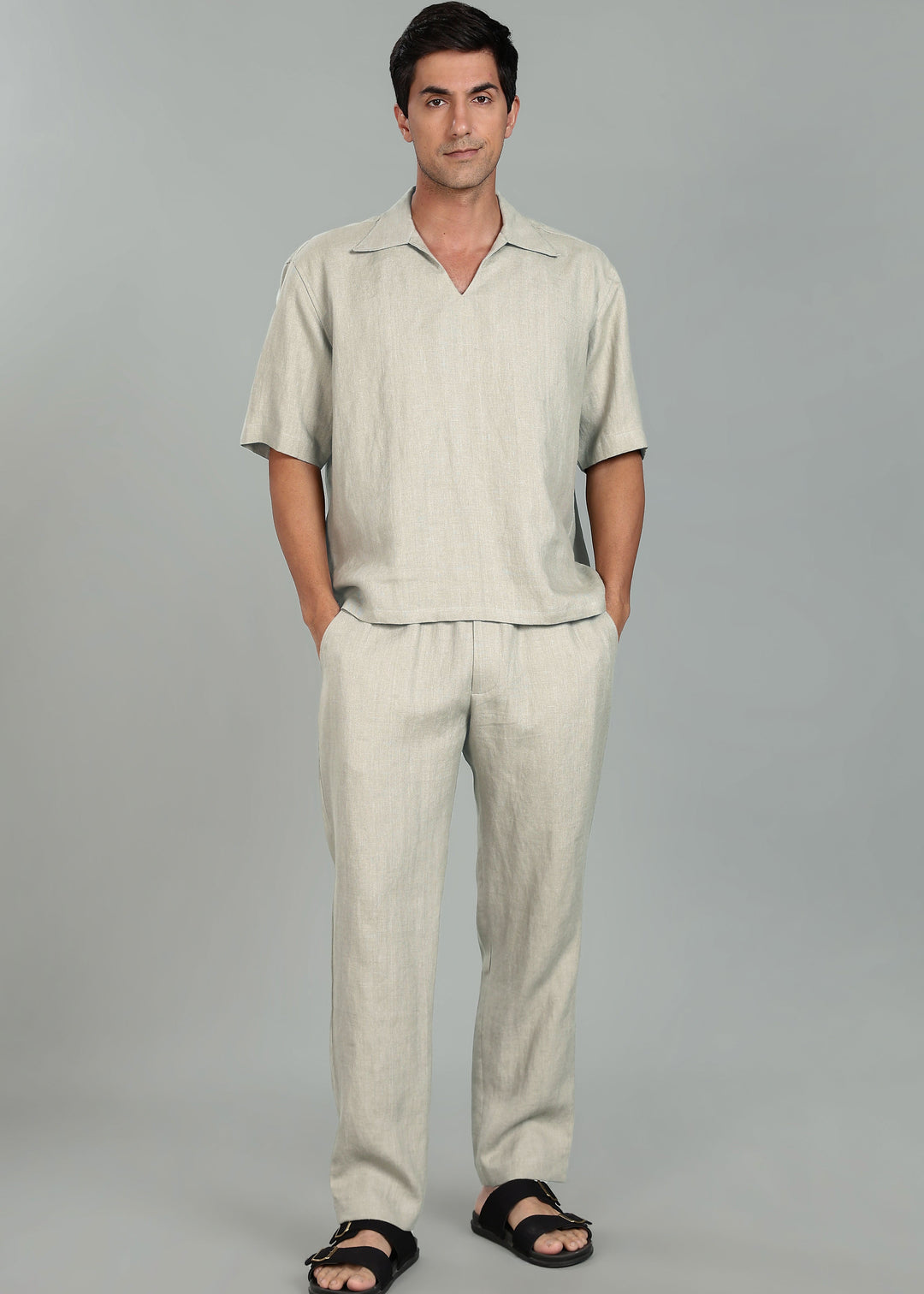 Cole Pure Linen T-Shirt with Ivo Pant Set - Powder Blue