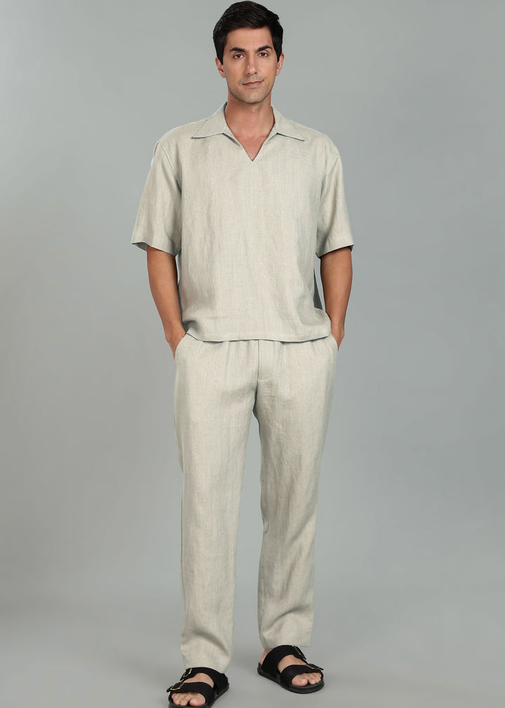 Cole Pure Linen T-Shirt with Ivo Pant Set - Powder Blue
