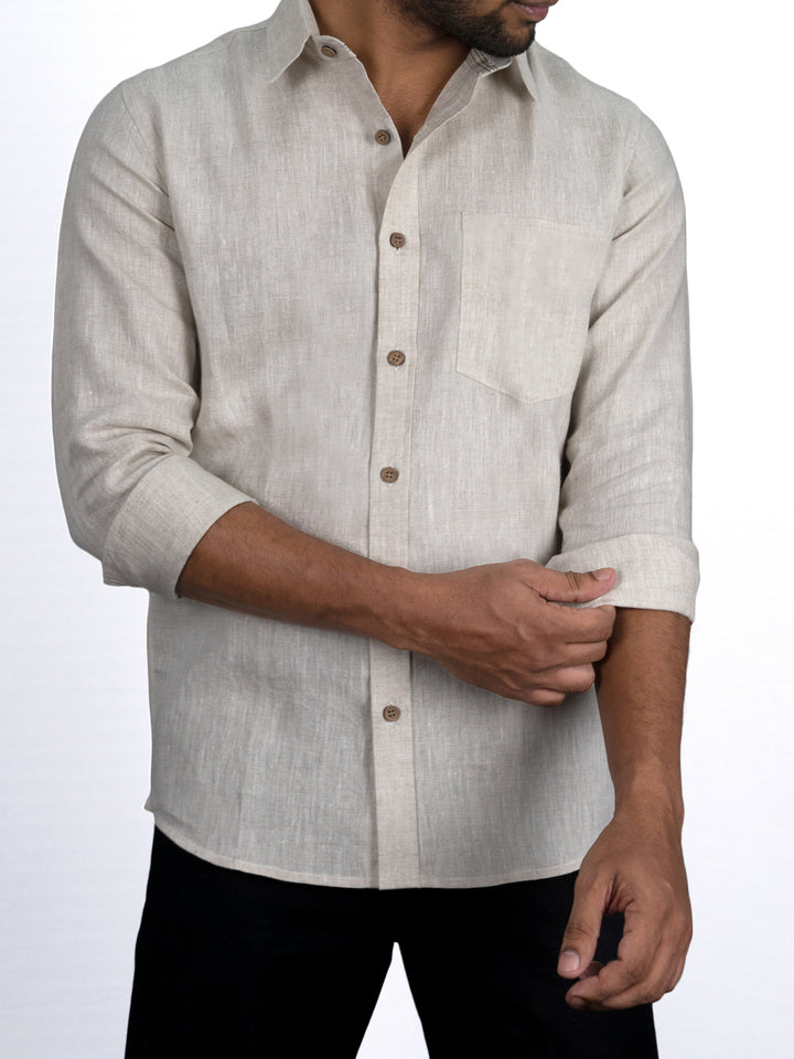 Harvey - Pure Linen Full Sleeve Shirt - Ecru