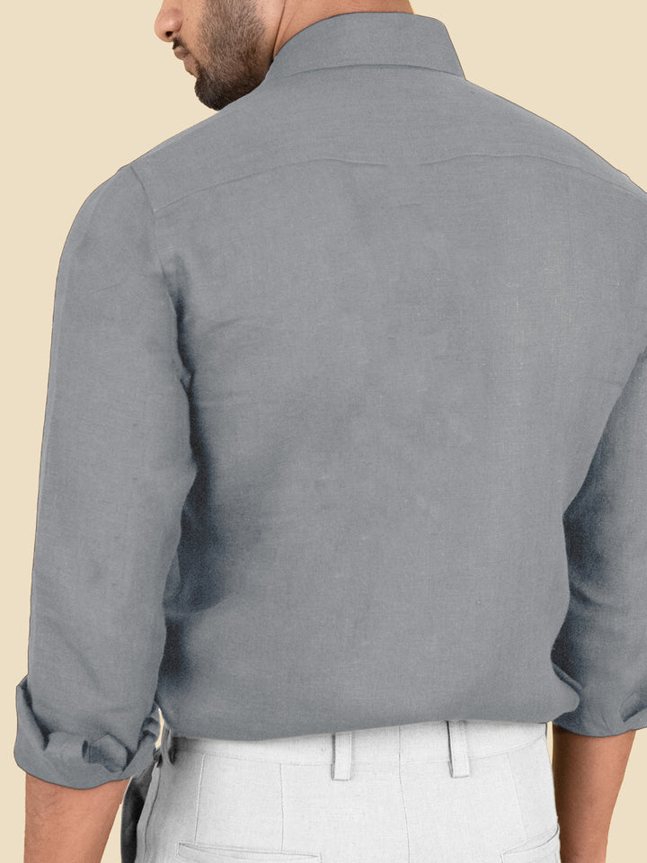Harvey - Pure Linen Full Sleeve Shirt - Slate Grey