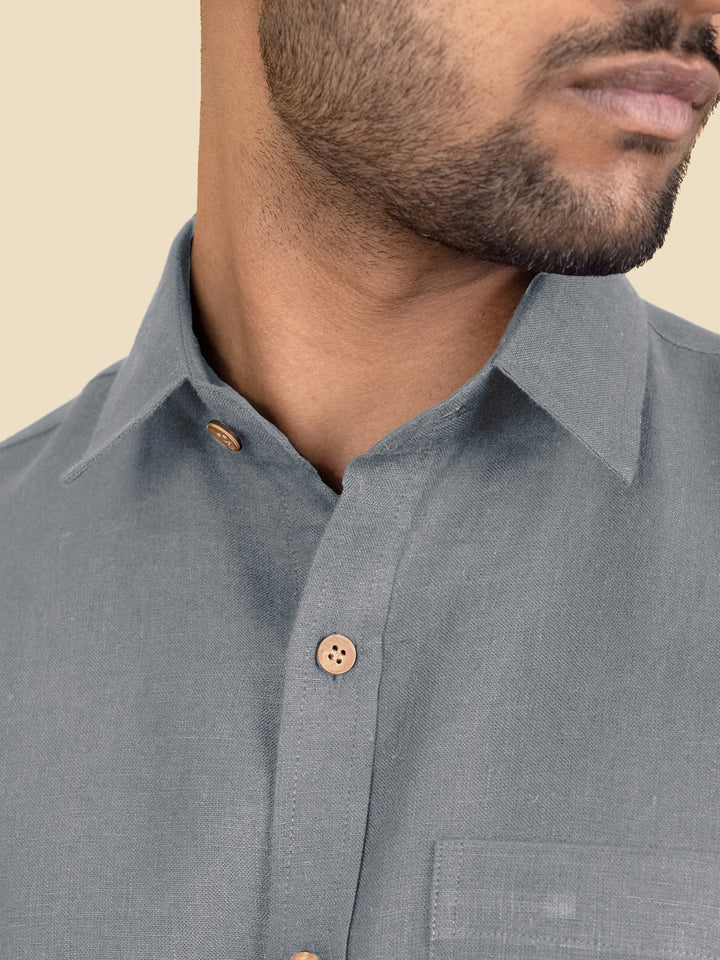 Harvey - Pure Linen Full Sleeve Shirt - Slate Grey