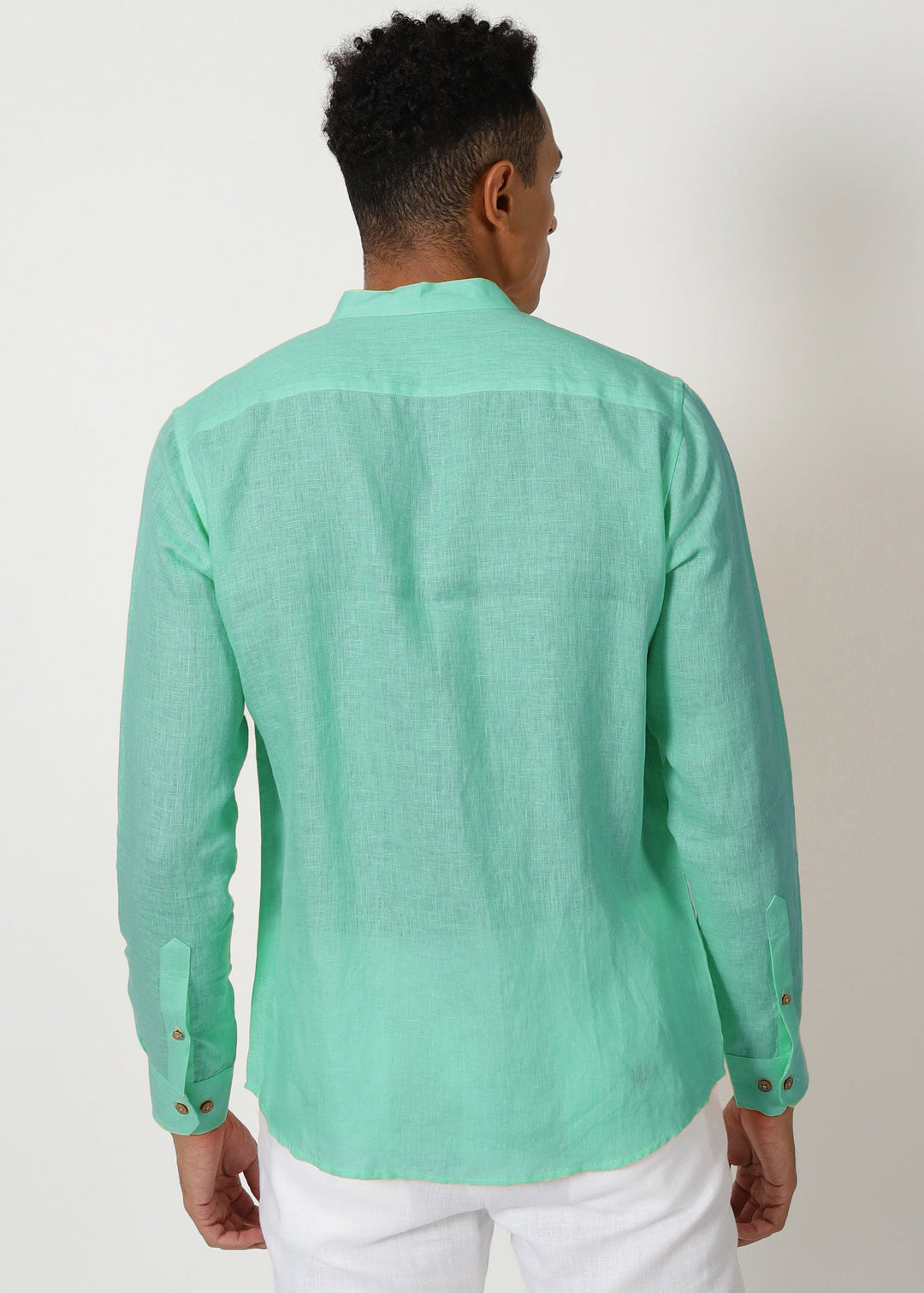 Craig - Pure Linen V Neck Full Sleeve Shirt - Glacier Green