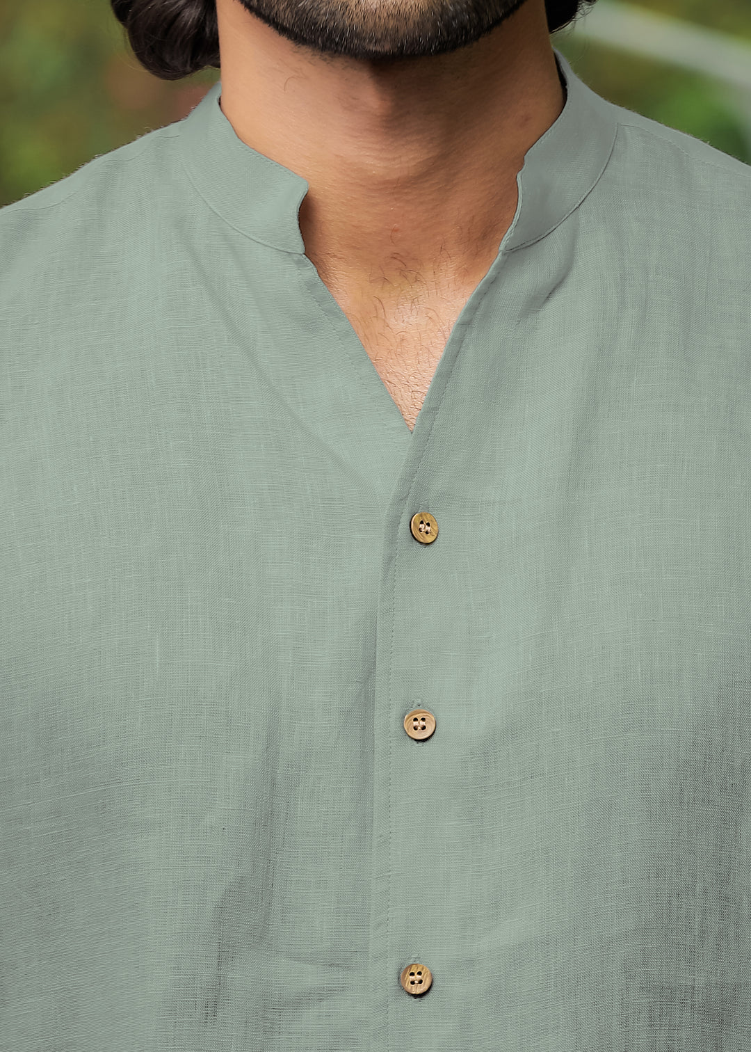 Craig - Pure Linen V Neck Full Sleeve Shirt - Light Olive Green