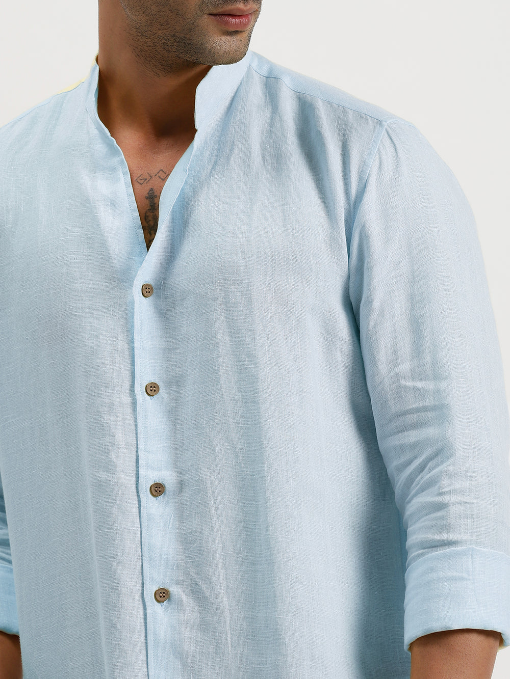 Craig - Pure Linen V Neck Full Sleeve Shirt - Sky Blue