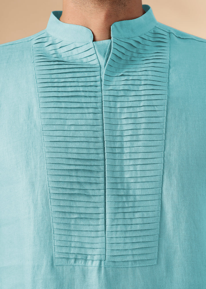 Nirva Kurta - Pure Linen Kurta with Space Tucks | Ice Blue